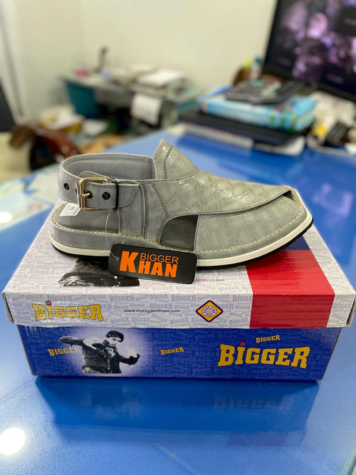 Grey P008 BIGGER KHAN Peshawari Chappal